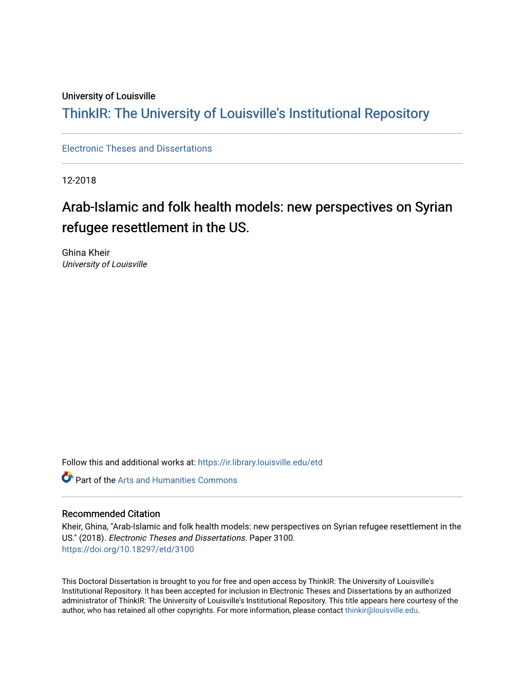 Arab-Islamic and Folk Health Models: New Perspectives on Syrian Refugee Resettlement in the US