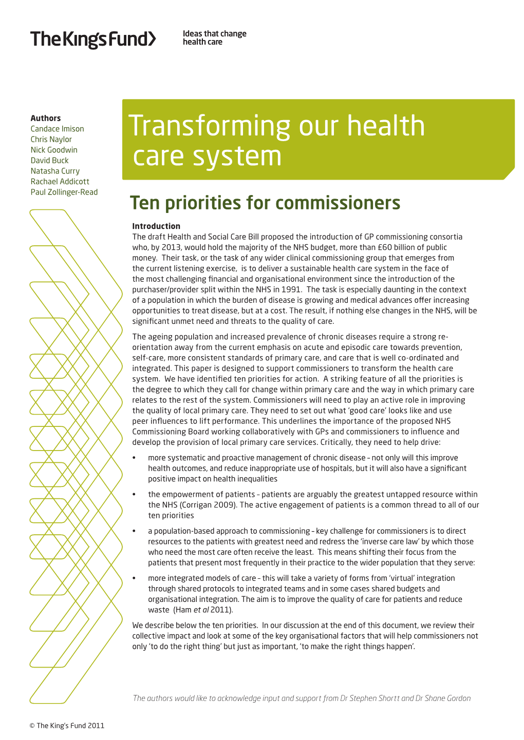 Transforming Our Health Care System Ten Priorities for Commissioners Et 1