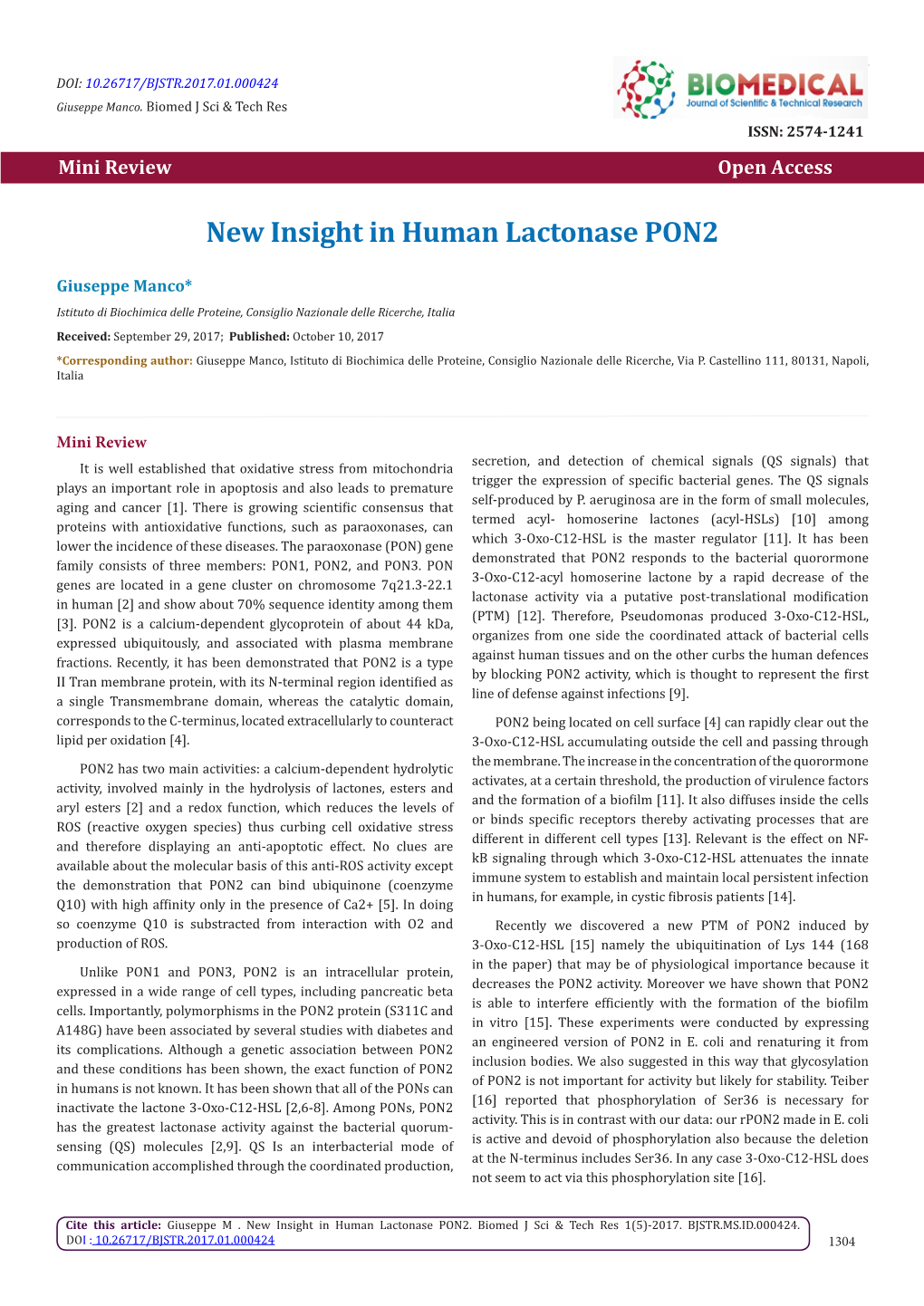 New Insight in Human Lactonase PON2