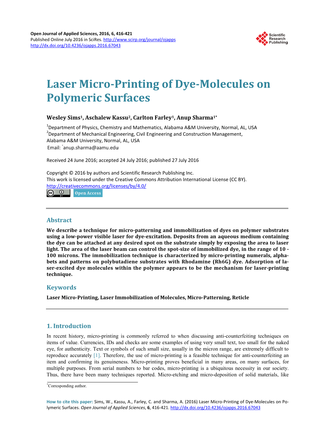 Laser Micro-Printing of Dye-Molecules on Polymeric Surfaces