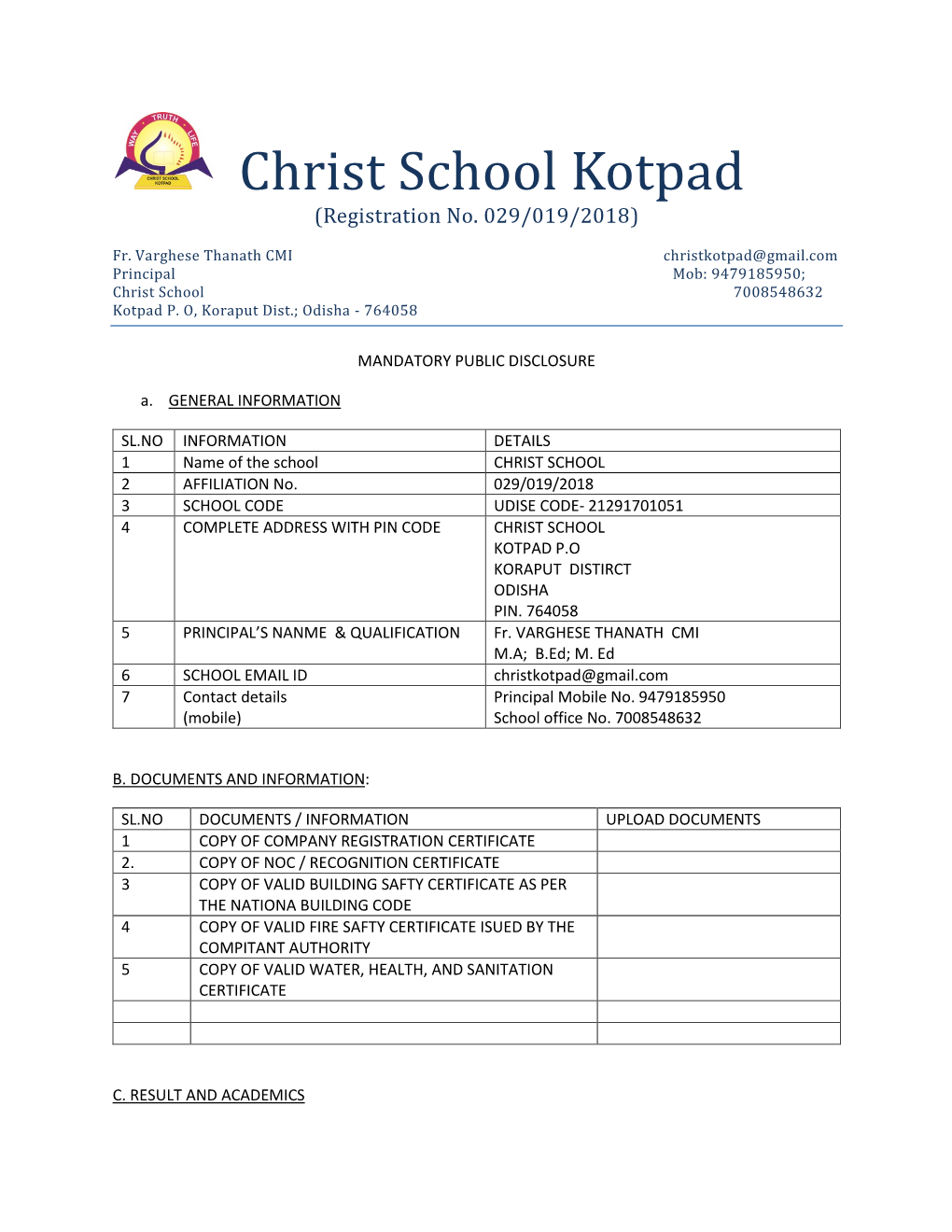 Christ School Kotpad (Registration No