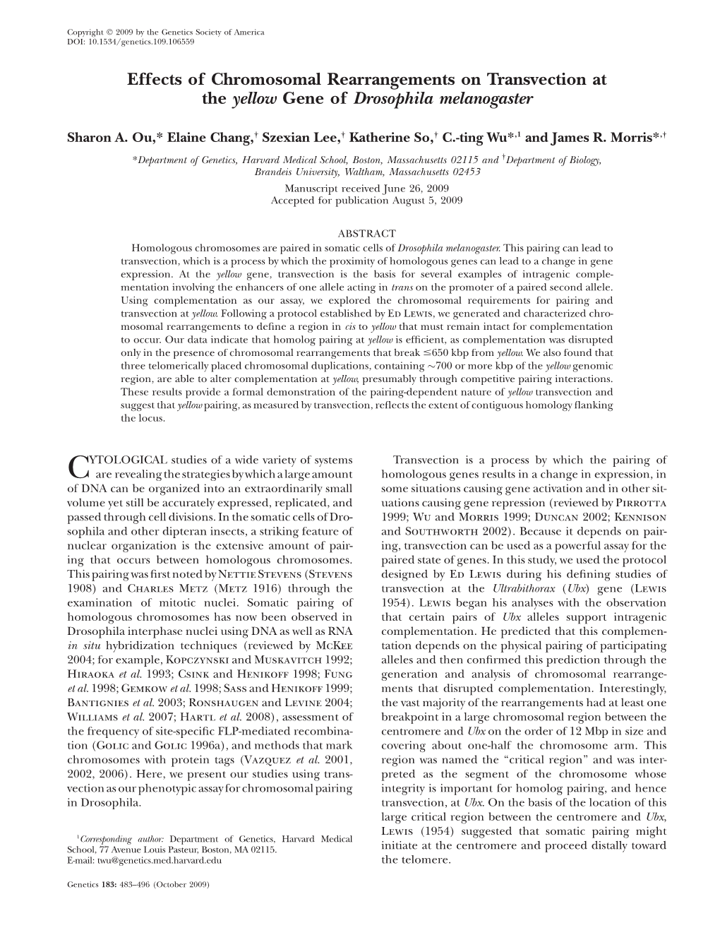 Effects of Chromosomal Rearrangements on Transvection at the Yellow Gene of Drosophila Melanogaster