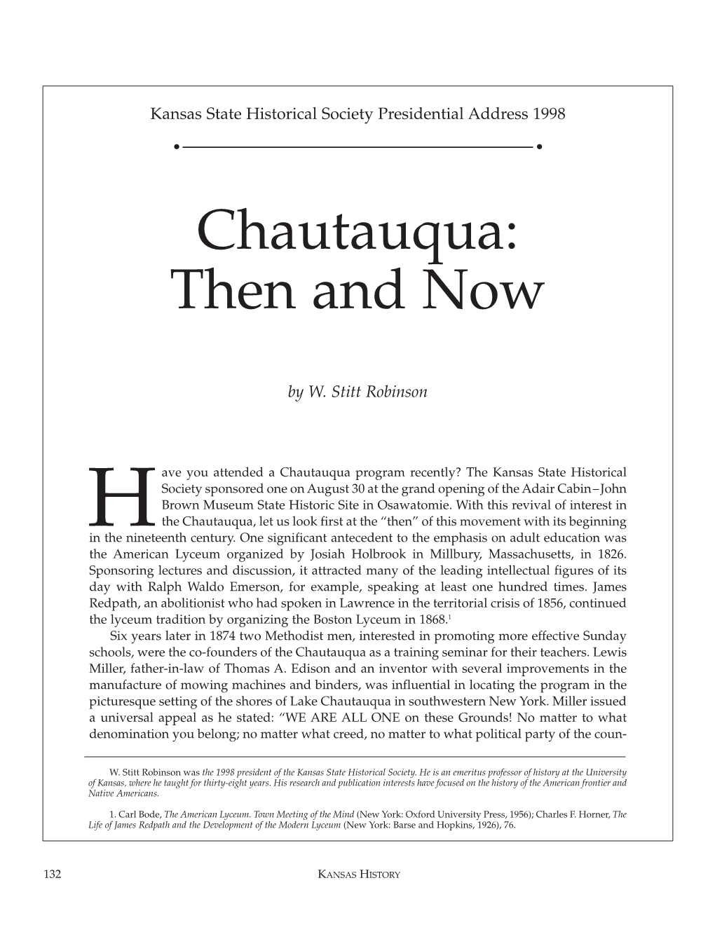 Chautauqua: Then and Now