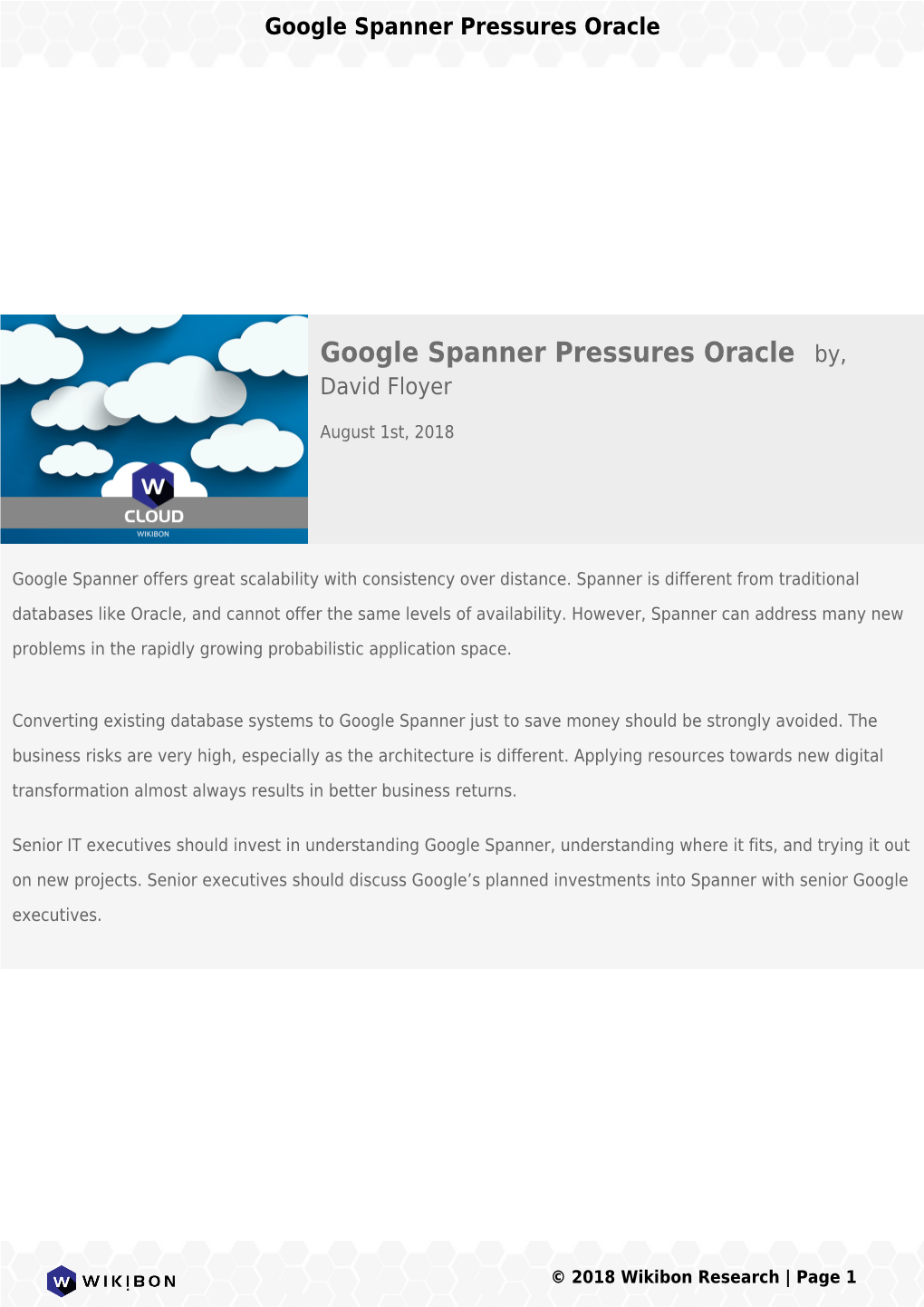 Google Spanner Pressures Oracle