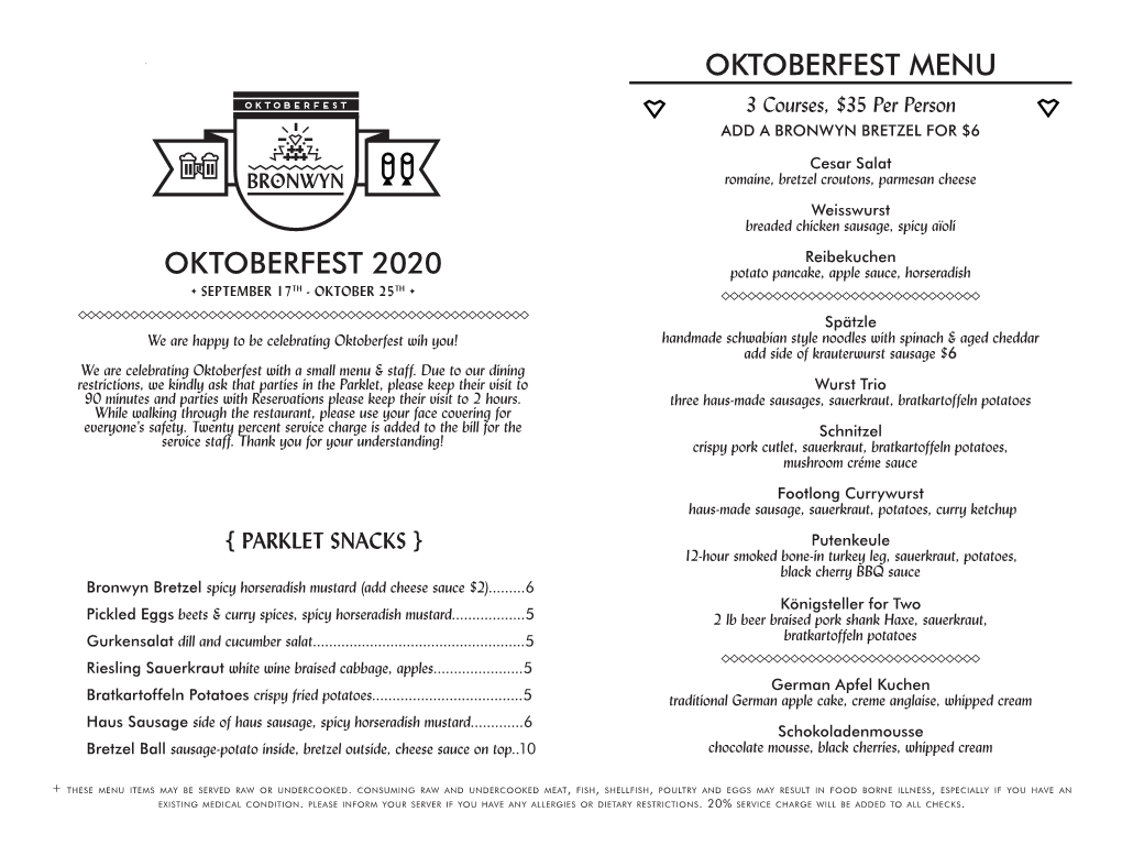 Oktoberfest Menu Oktoberfest 2020