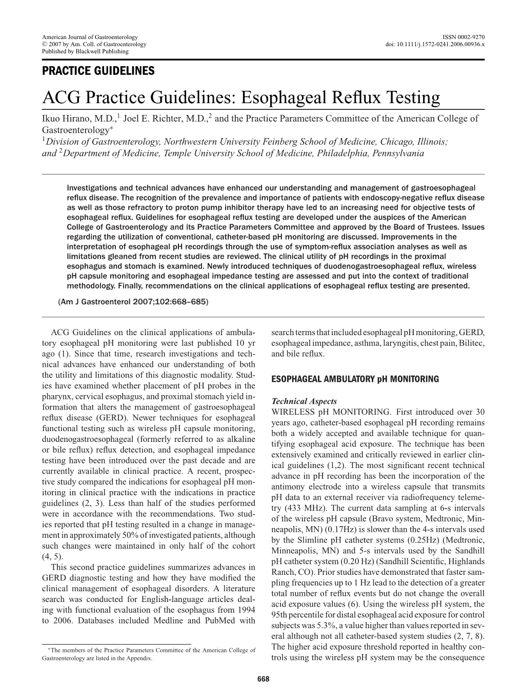 ACG Practice Guidelines: Esophageal Reflux Testing