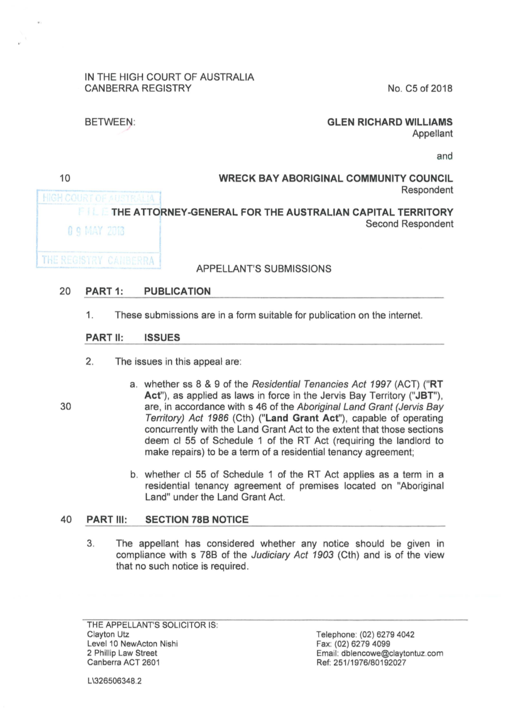 10 in the High Court of Australia Canberra