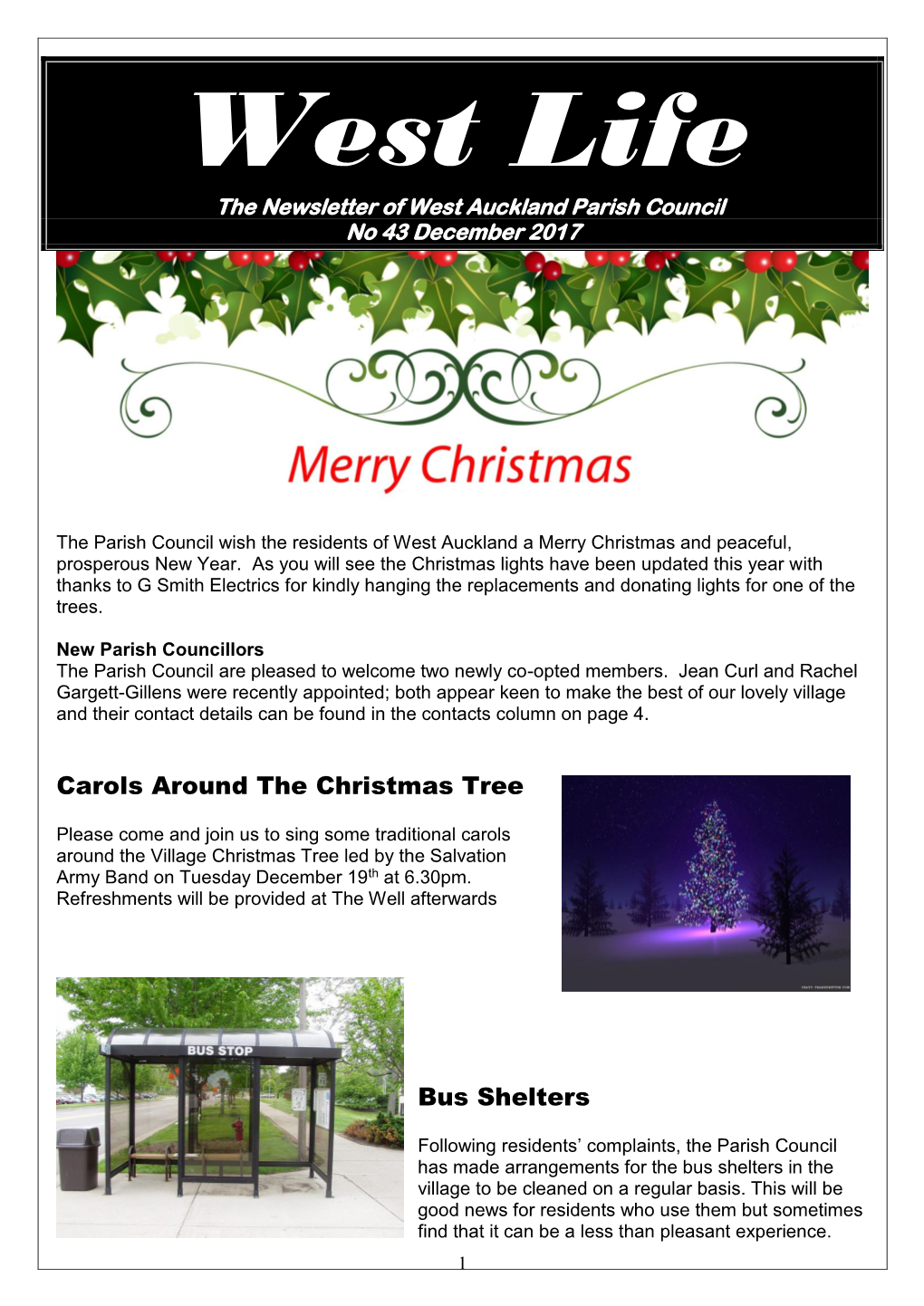 West Life the Newsletter of West Auckland Parish Council No 43 December 2017