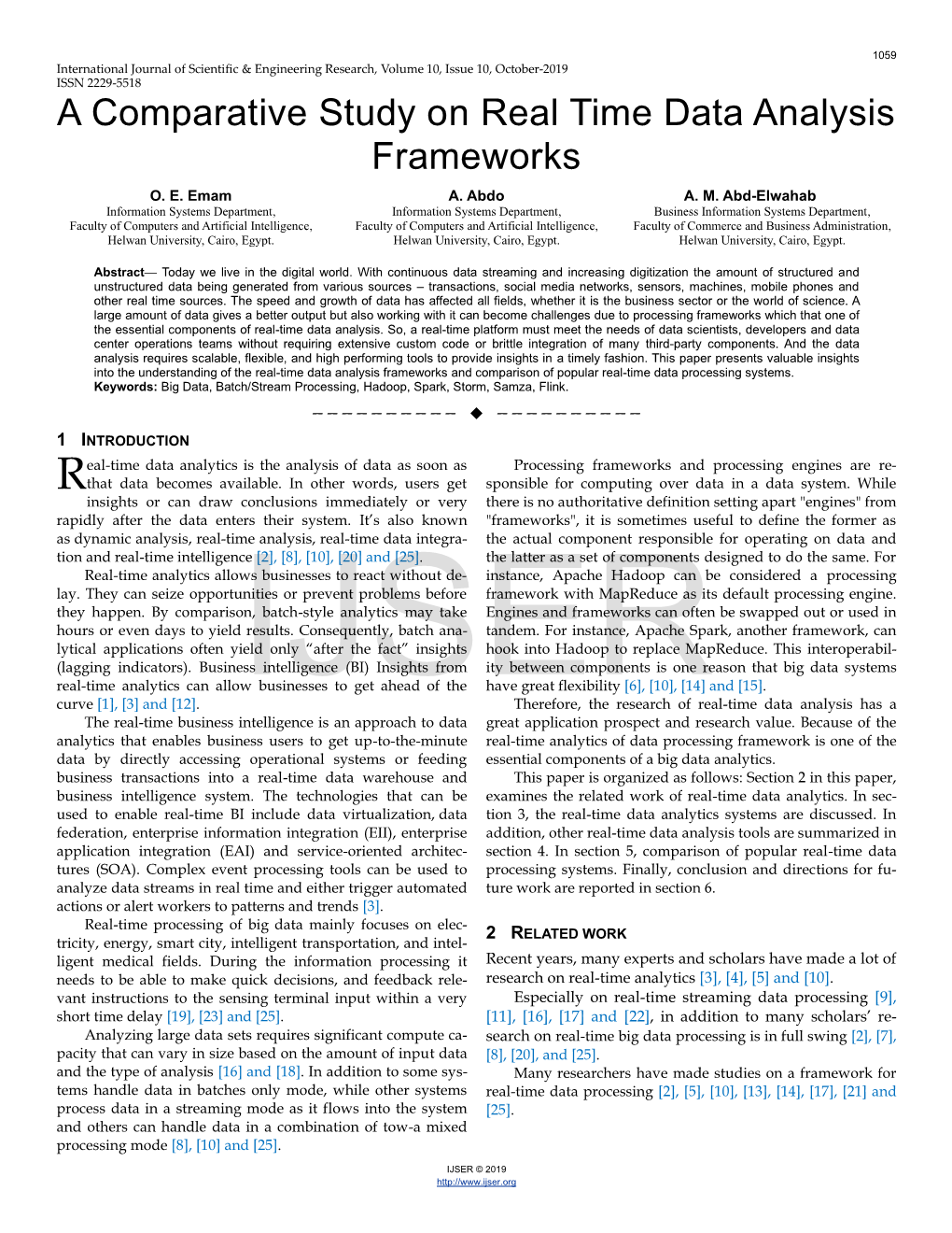 A Comparative Study on Real Time Data Analysis Frameworks O