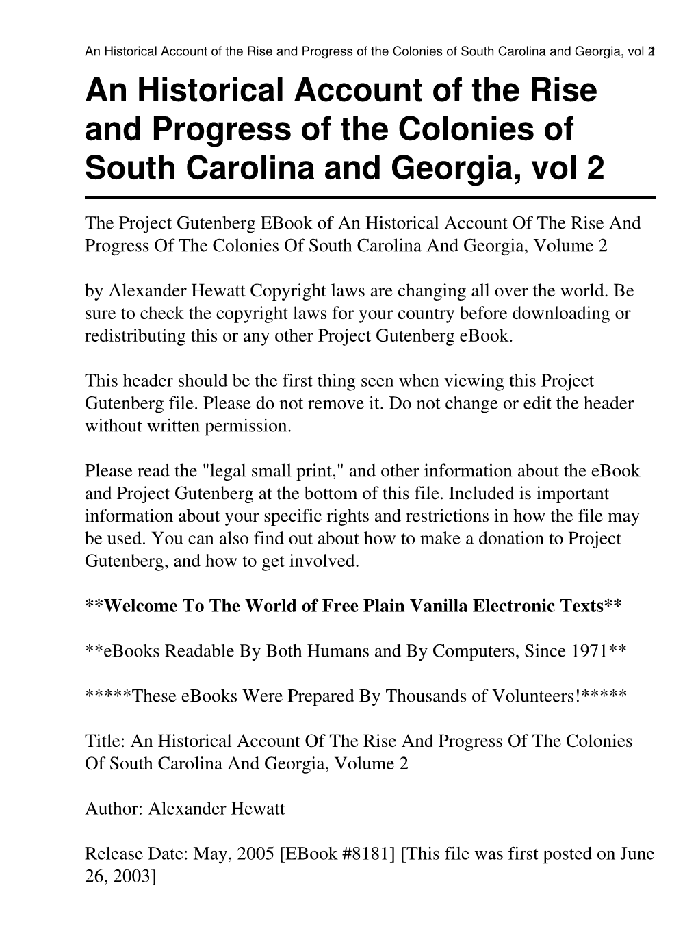 An Historical Account of the Rise and Progress of the Colonies of South