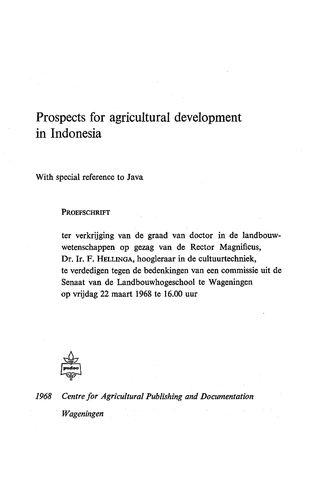 Prospects for Agricultural Development in Indonesia