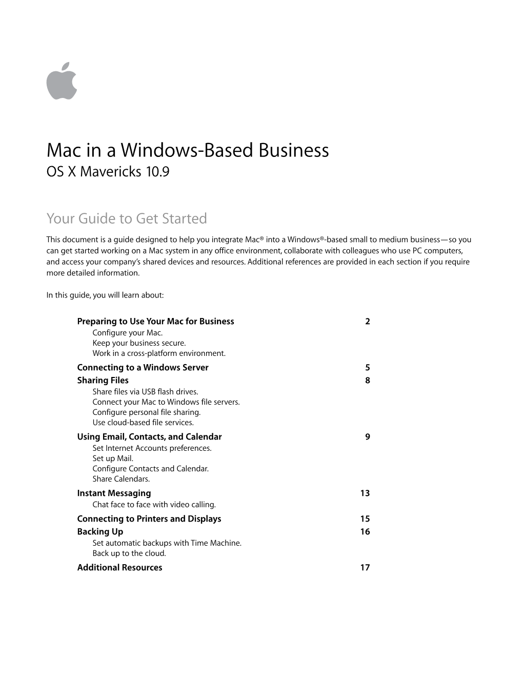 Mac in a Windows-Based Business OS X Mavericks 10.9