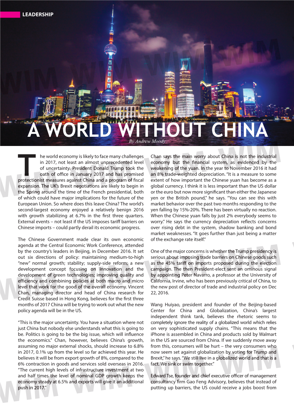 A WORLD WITHOUT CHINA by Andrew Moody