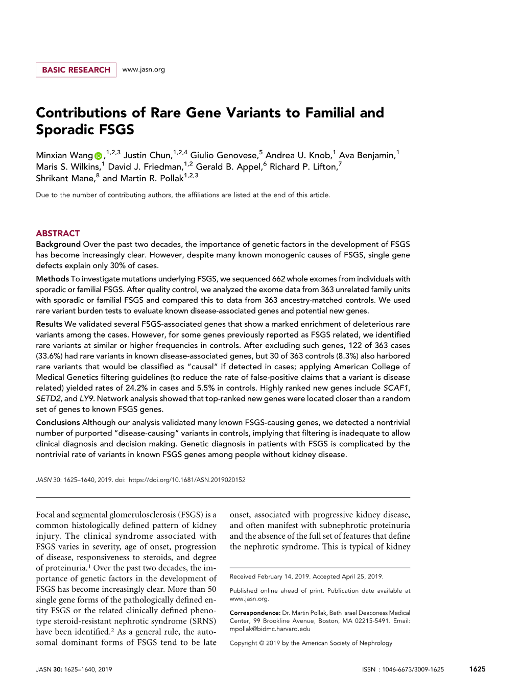 Contributions of Rare Gene Variants to Familial and Sporadic FSGS