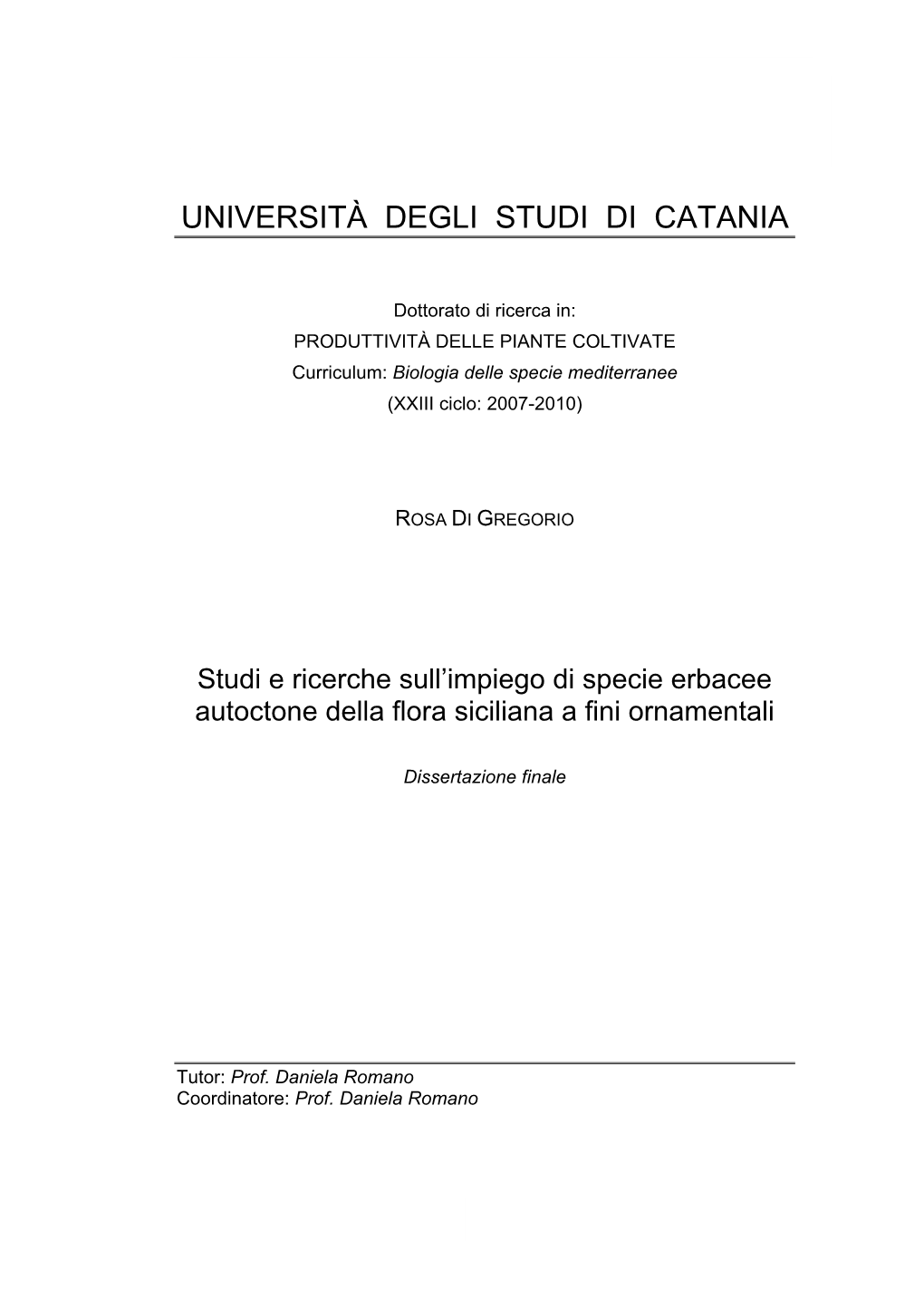 Università Degli Studi Di Catania