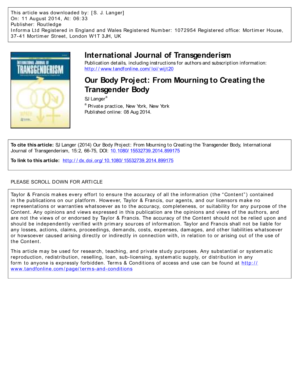 International Journal of Transgenderism Our Body Project