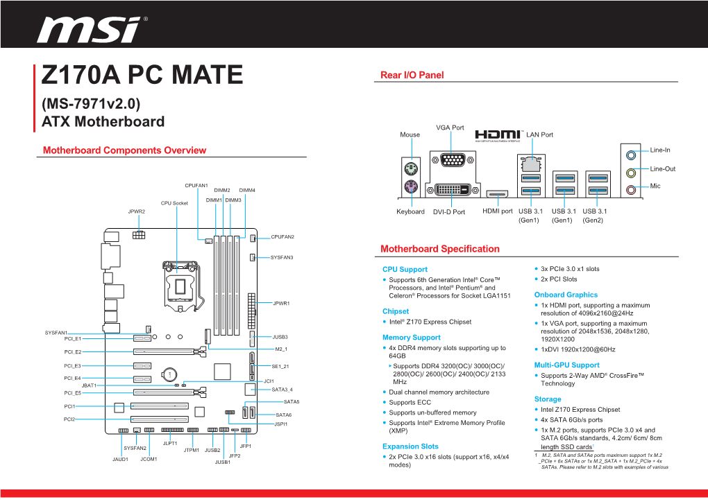 Z170A PC MATE Rear I/O Panel (MS-7971V2.0)