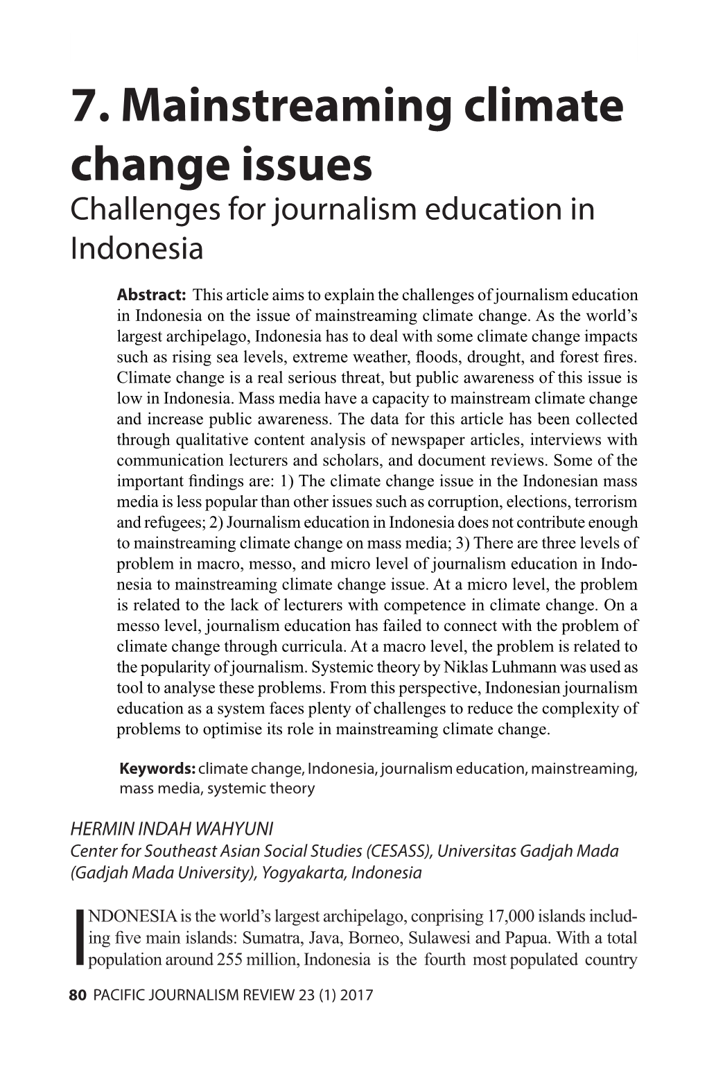 7. Mainstreaming Climate Change Issues Challenges for Journalism Education in Indonesia