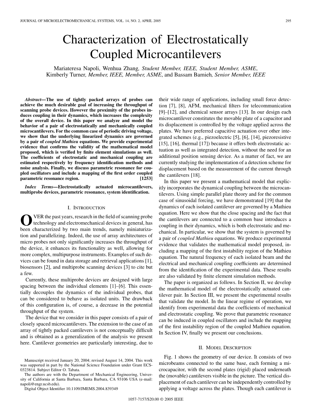 Characterization of Electrostatically Coupled Microcantilevers