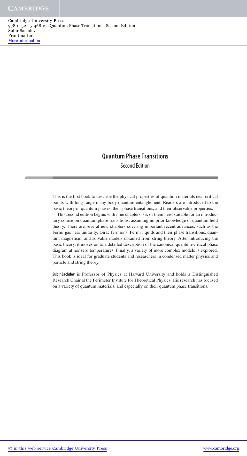 Quantum Phase Transitions: Second Edition Subir Sachdev Frontmatter More Information