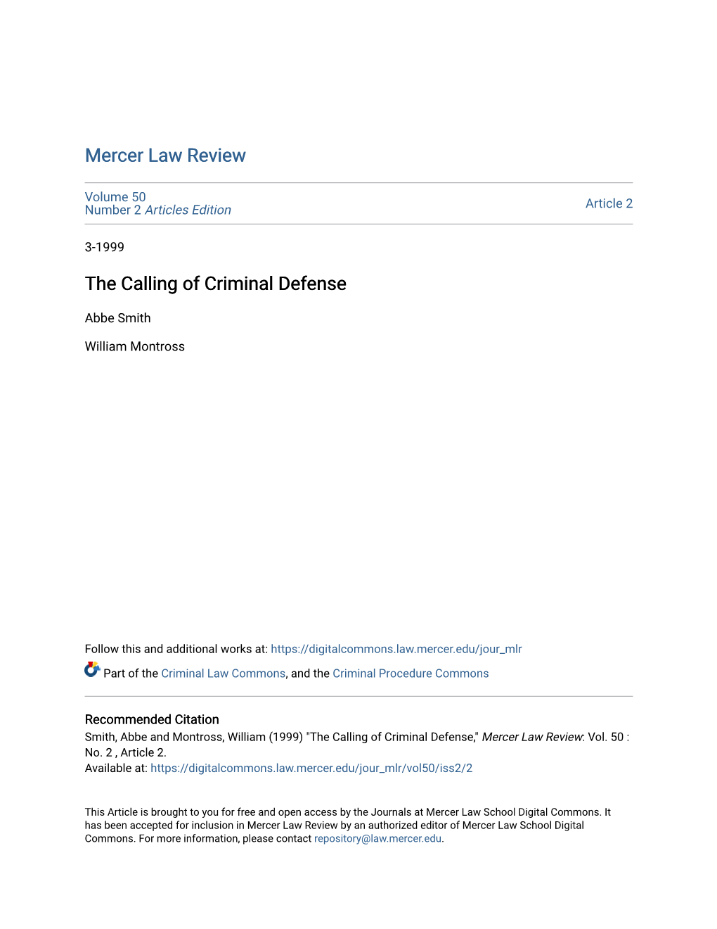 The Calling of Criminal Defense
