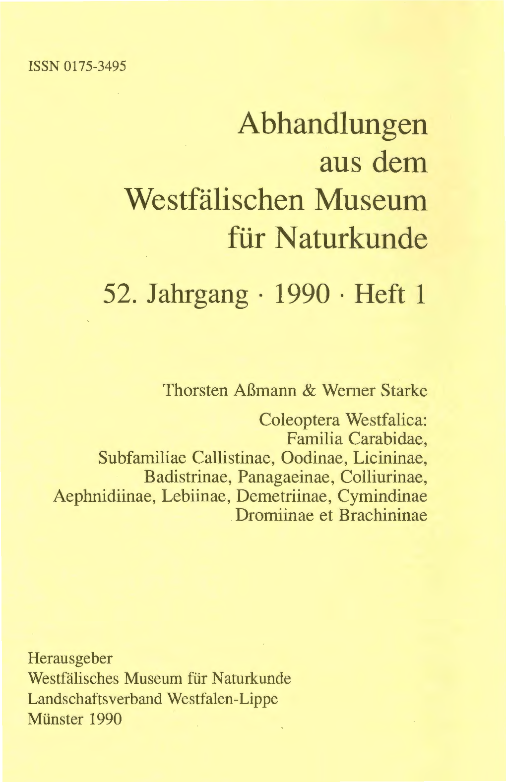 Abhandlungen Aus Dem Westfälischen Museum Für Naturkunde