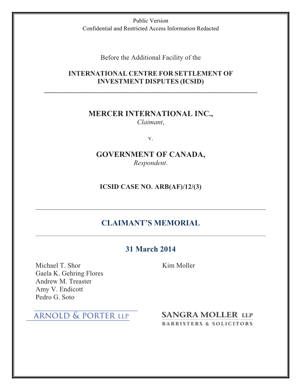 Mercer International Inc., Government of Canada