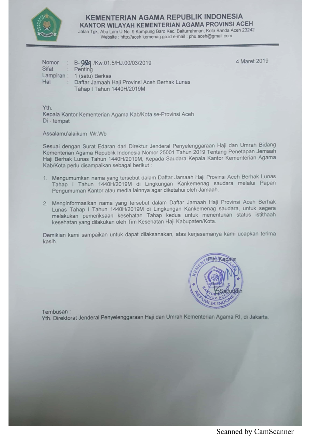 Daftar Jemaah Haji Provinsi Aceh Yang Berhak