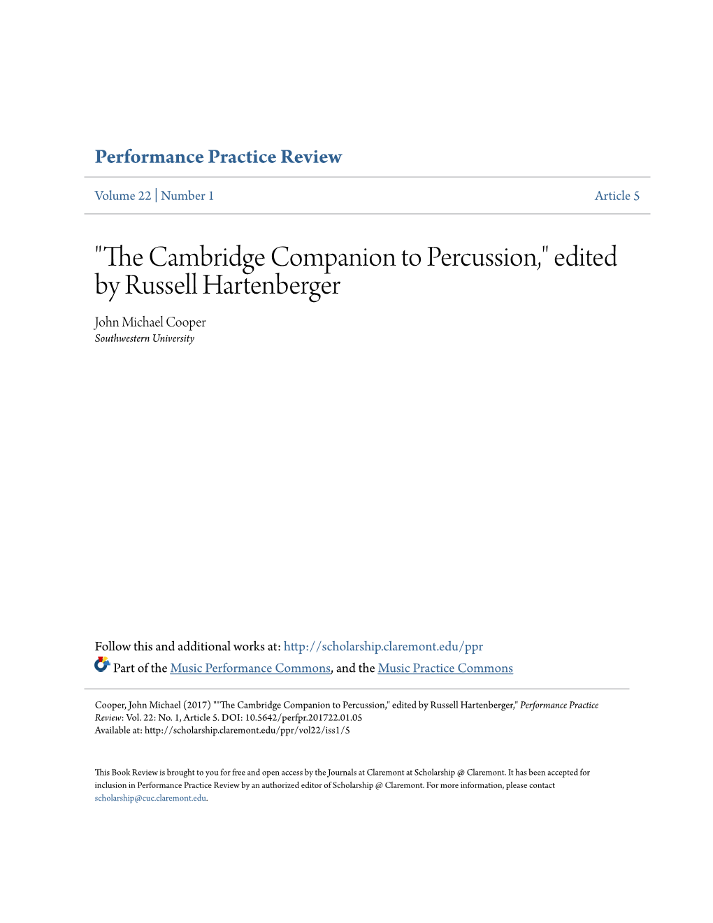 "The Cambridge Companion to Percussion," Edited by Russell Hartenberger