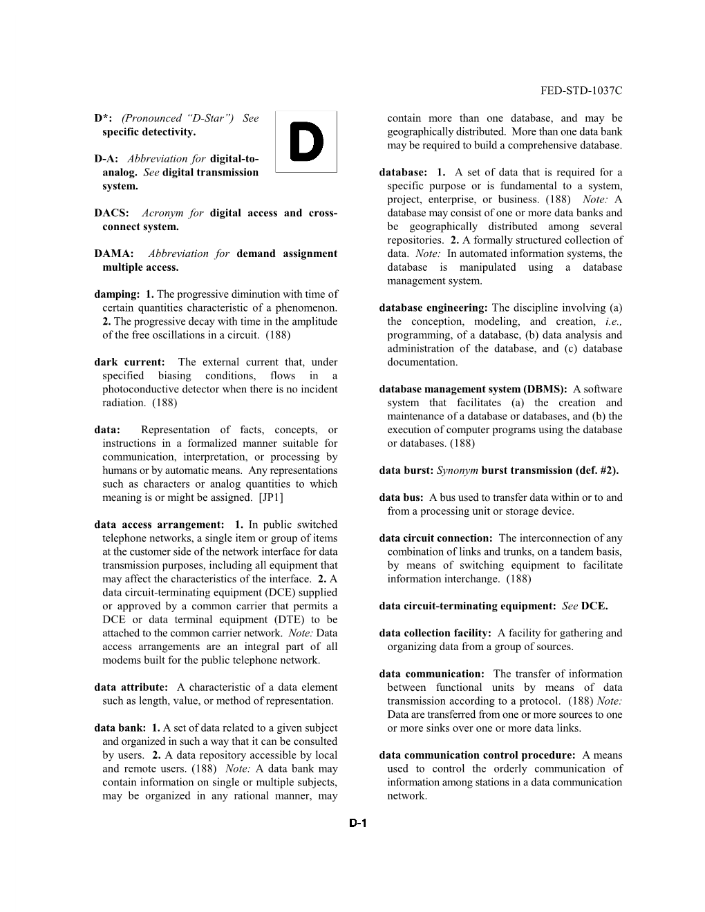 FED-STD-1037C Data Communications Control Character: See Data Contamination: Synonym Data Corruption