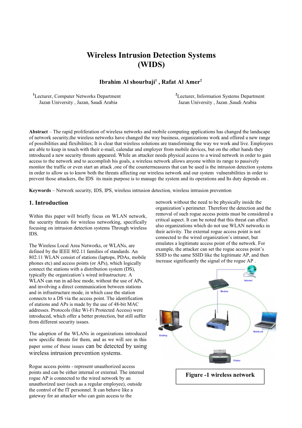 Wireless Intrusion Detection Systems (WIDS)