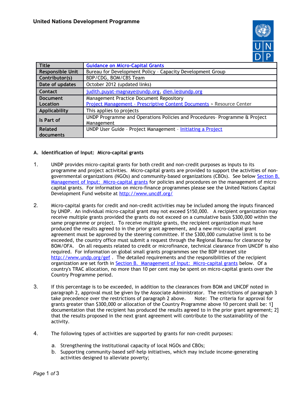 Guidance on Micro-Capital Grants