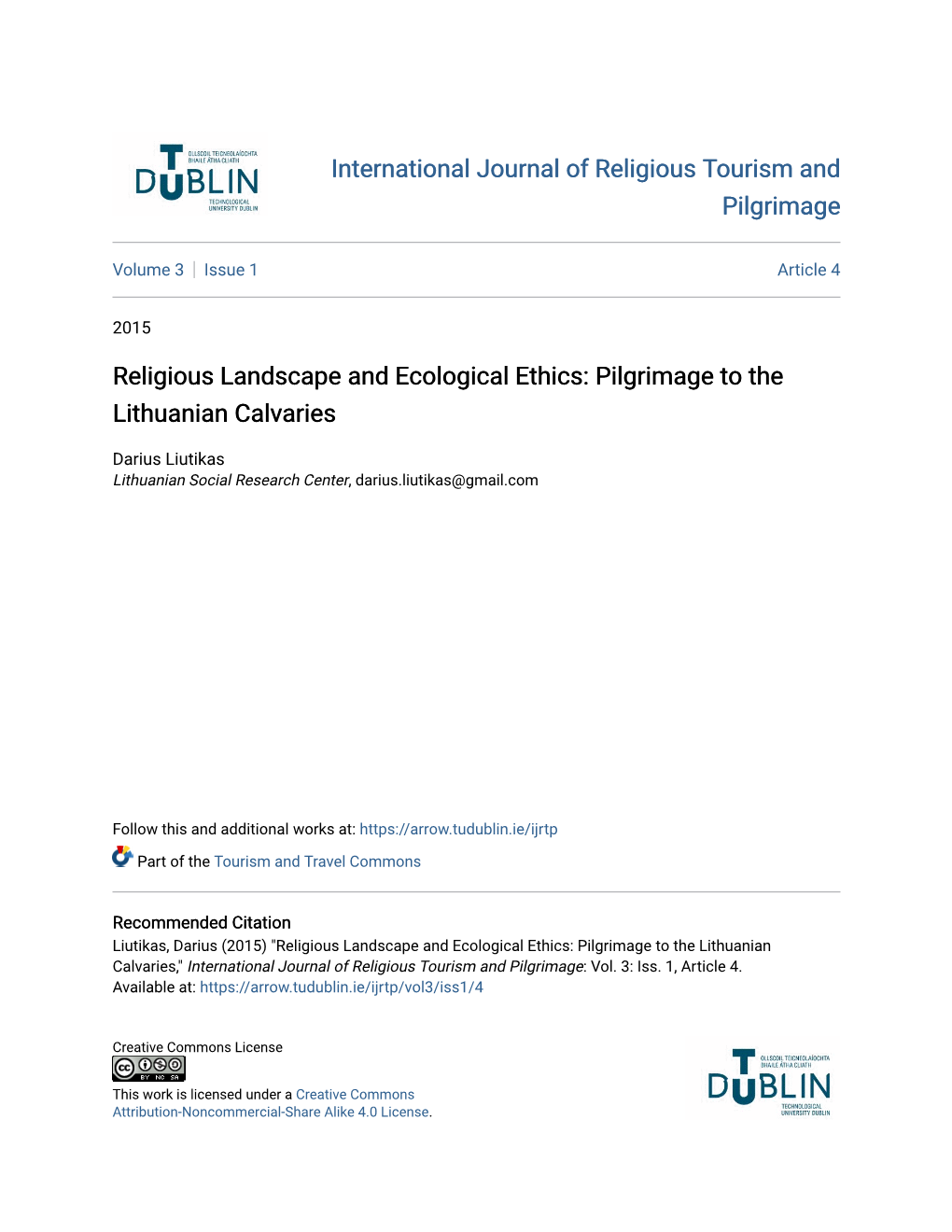 Religious Landscape and Ecological Ethics: Pilgrimage to the Lithuanian Calvaries