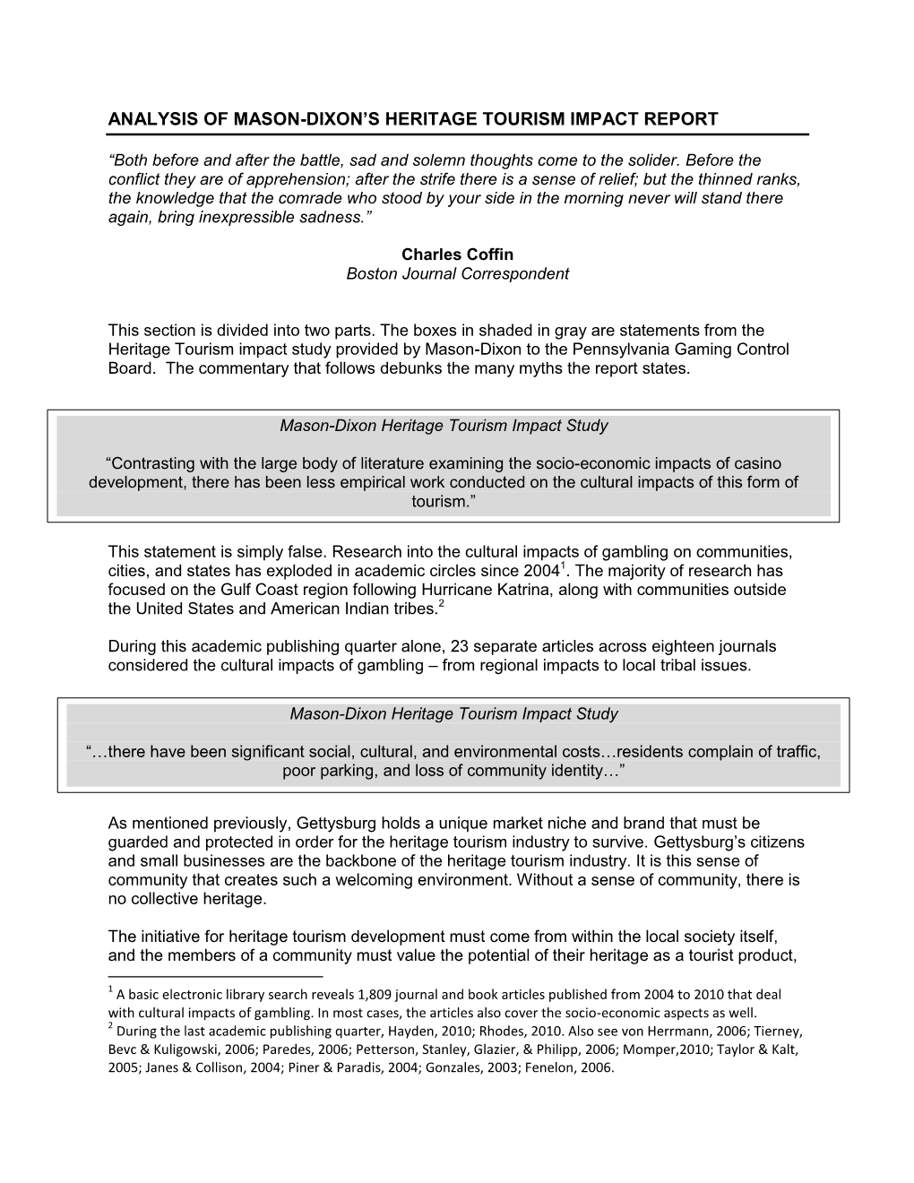 Analysis of Mason-Dixon's Heritage Tourism Impact