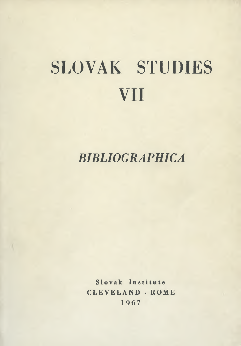 Slovak Studies Vii