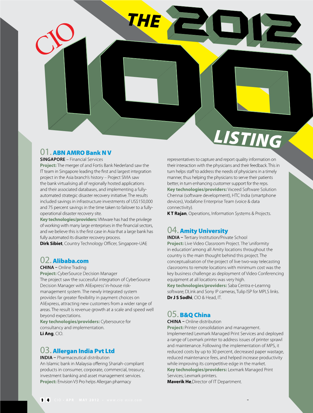 The 2012 CIO 100 Listing