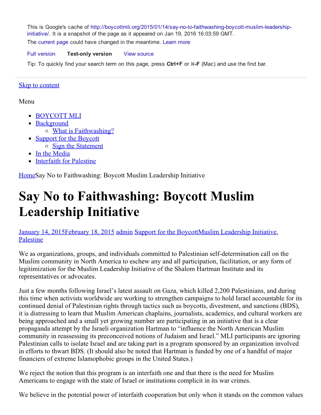 Say No to Faithwashing: Boycott Muslim Leadership Initiative |