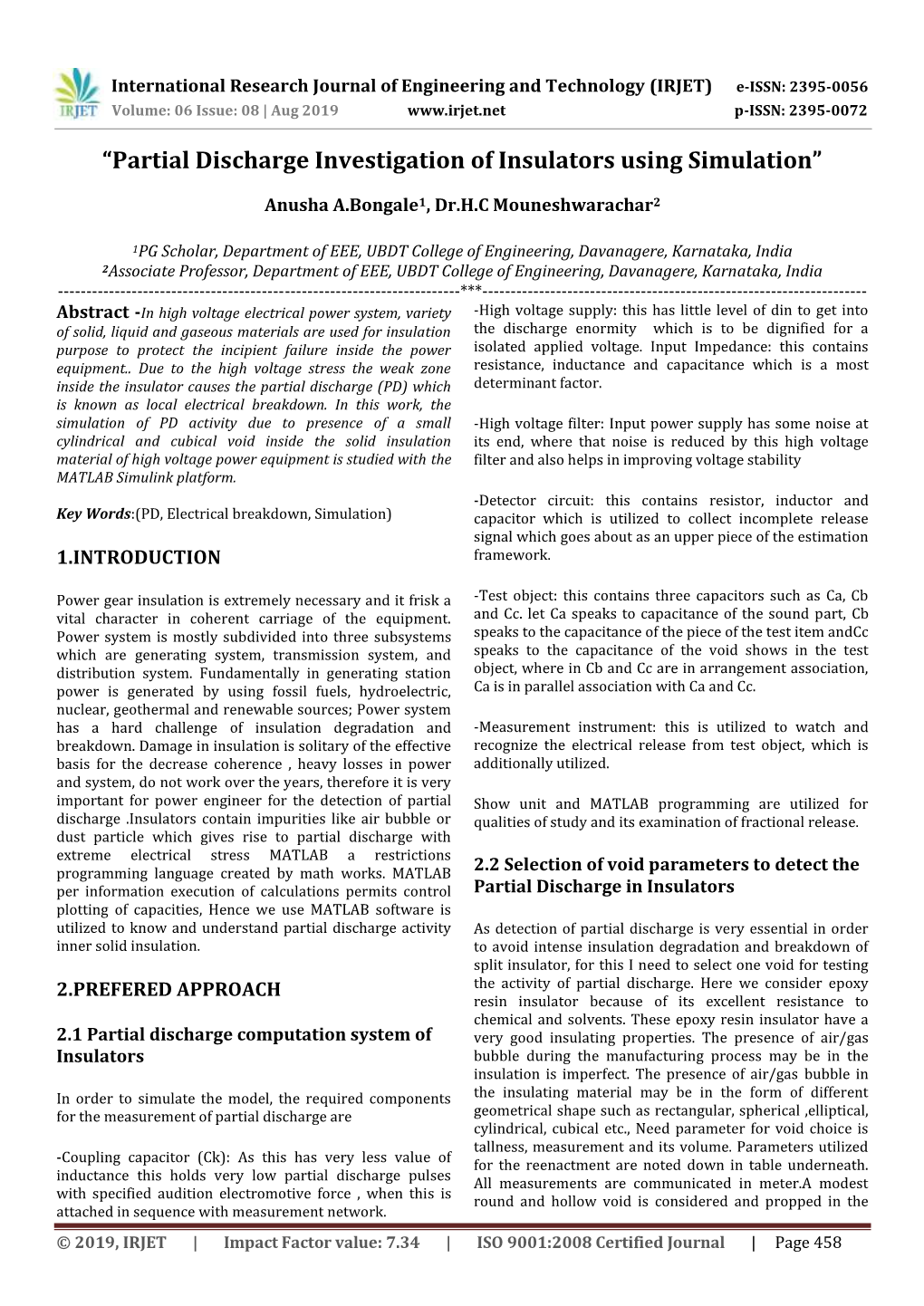 “Partial Discharge Investigation of Insulators Using Simulation”