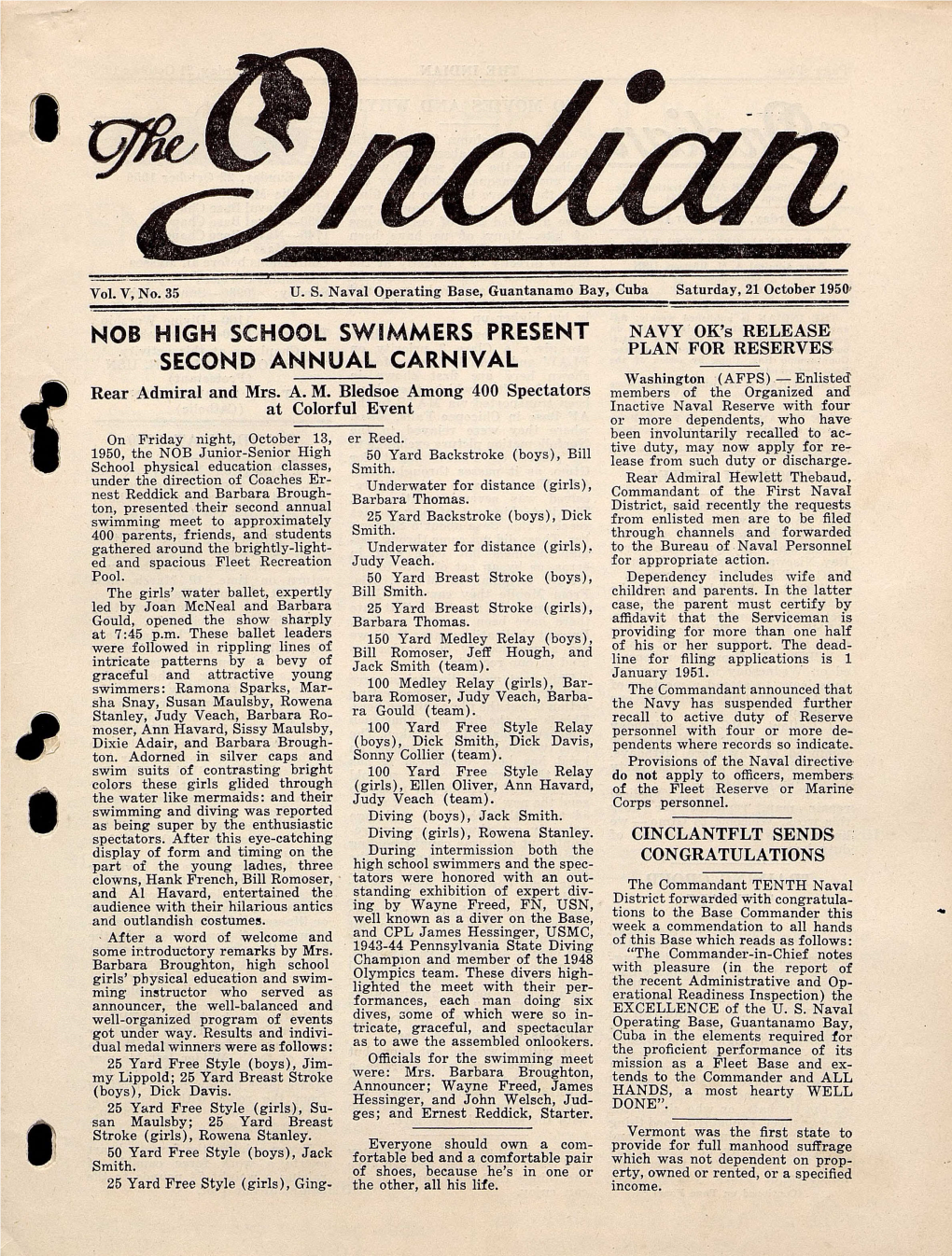 SECOND ANNUAL CARNIVAL PLAN for RESERVES Washington (AFPS) - Enlisted * Rear Admiral and Mrs