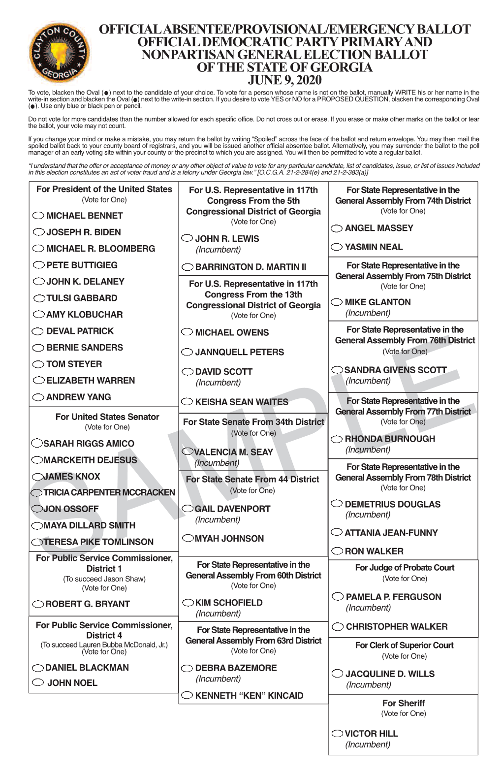 Official Absentee/Provisional/Emergency Ballot Official Democratic Party Primary and Nonpartisan General Election Ballot Of