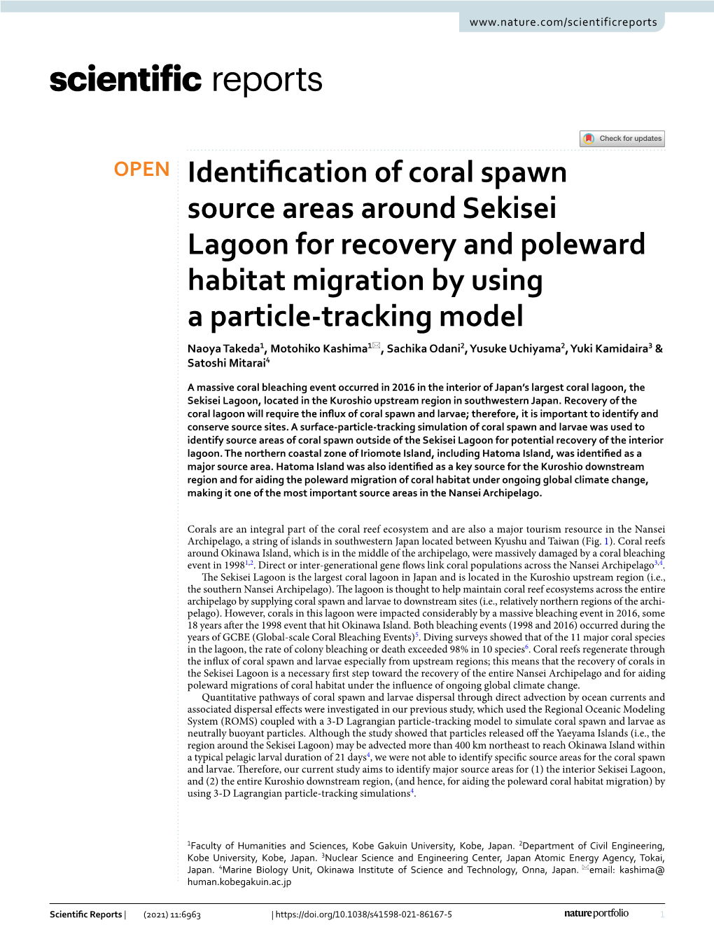 Identification of Coral Spawn Source Areas Around Sekisei Lagoon For