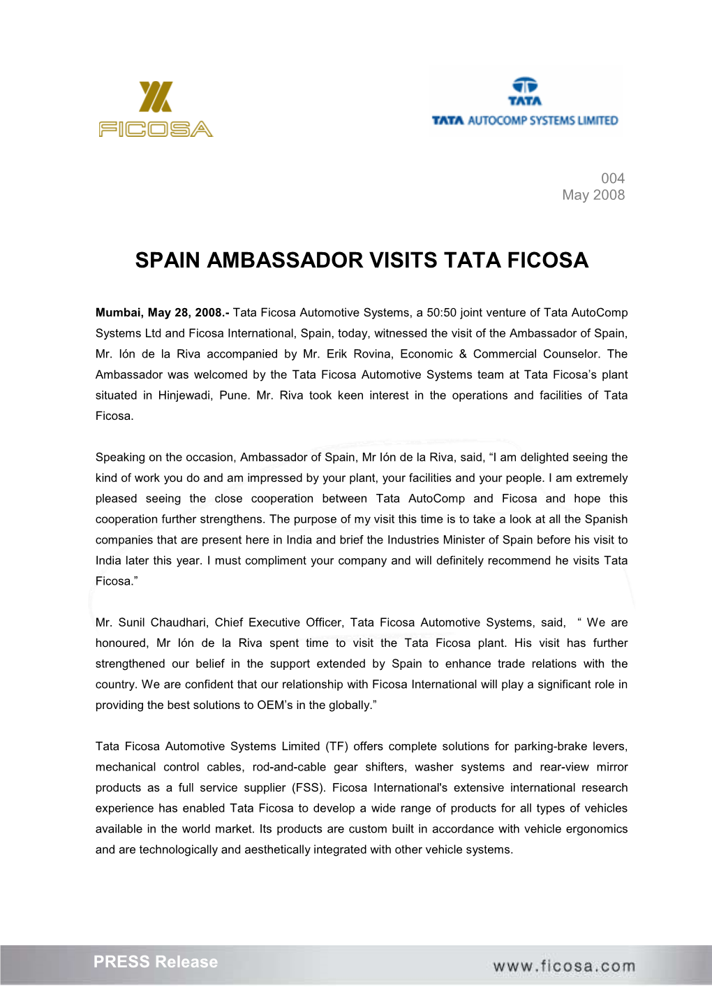 Spain Ambassador Visits Tata Ficosa