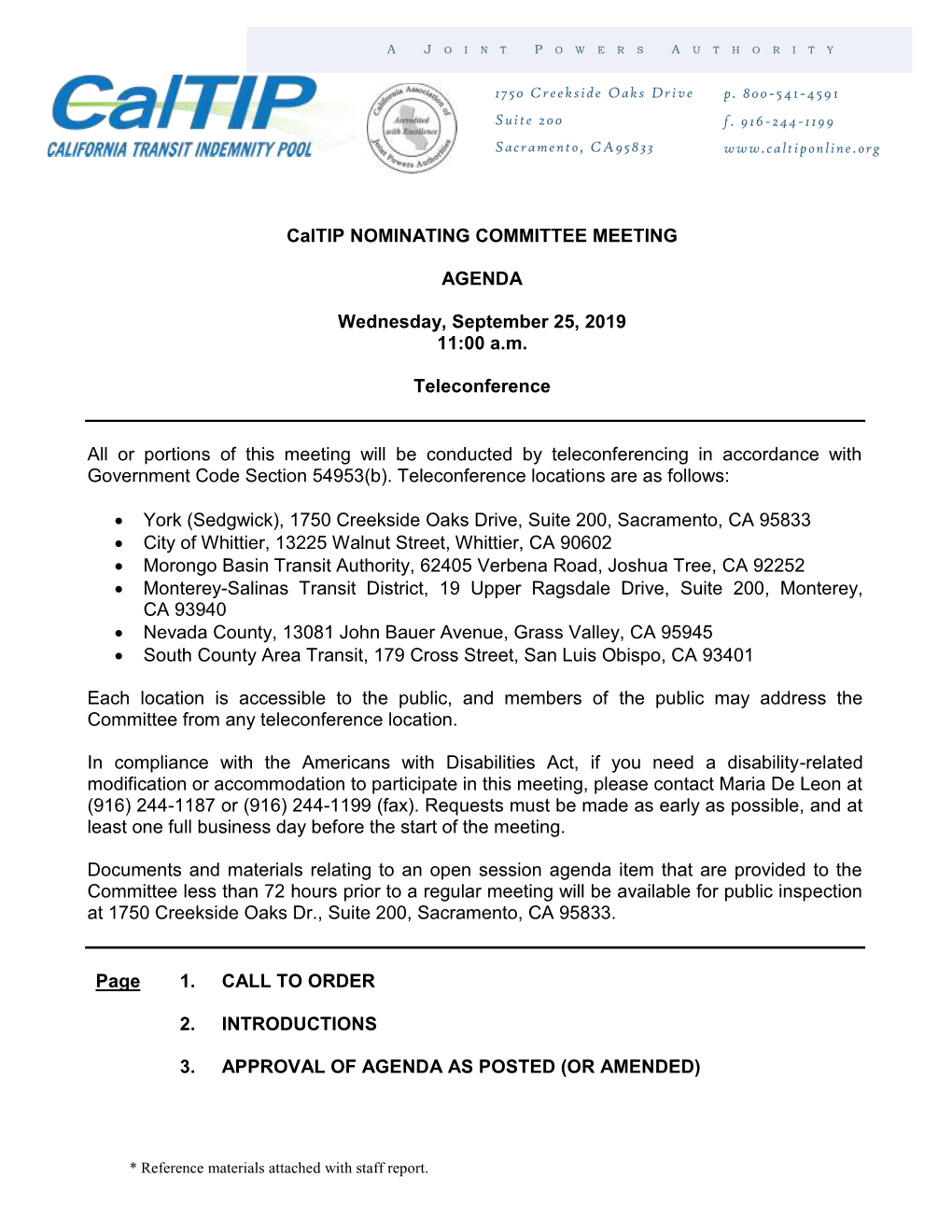 September 25, 2019, Nominating Committee