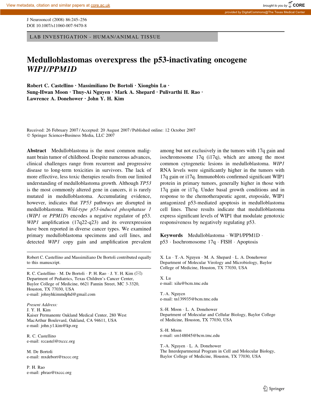 Medulloblastomas Overexpress the P53-Inactivating Oncogene WIP1/PPM1D