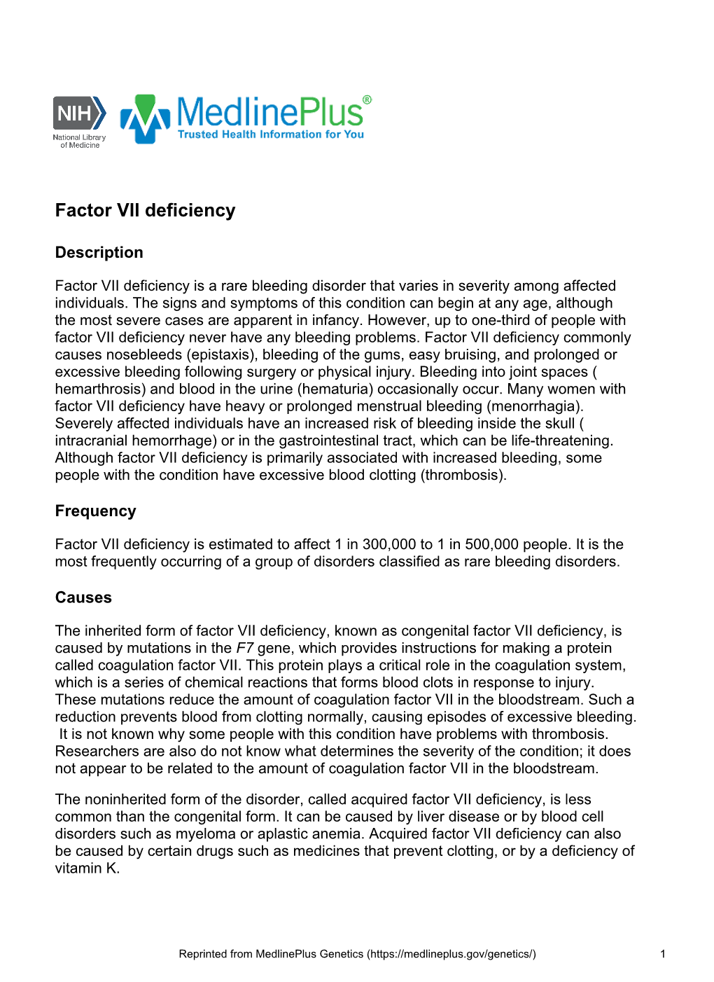 Factor VII Deficiency