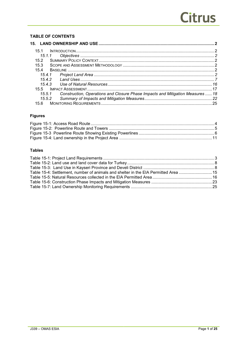 Table of Contents 15. Land Ownership and Use