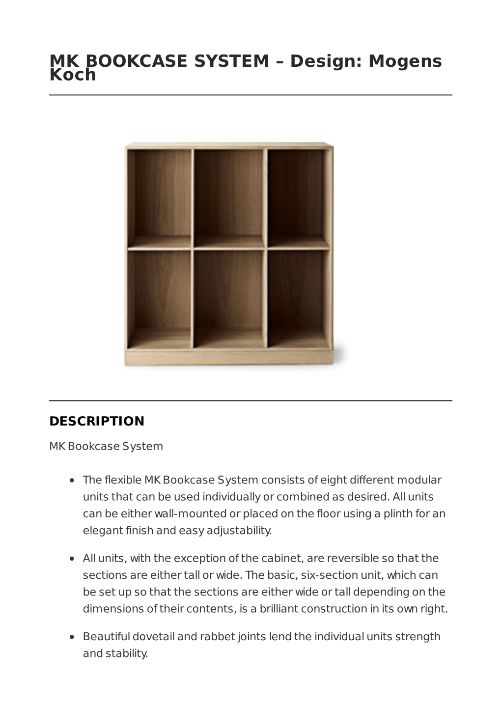 MK BOOKCASE SYSTEM – Design: Mogens Koch