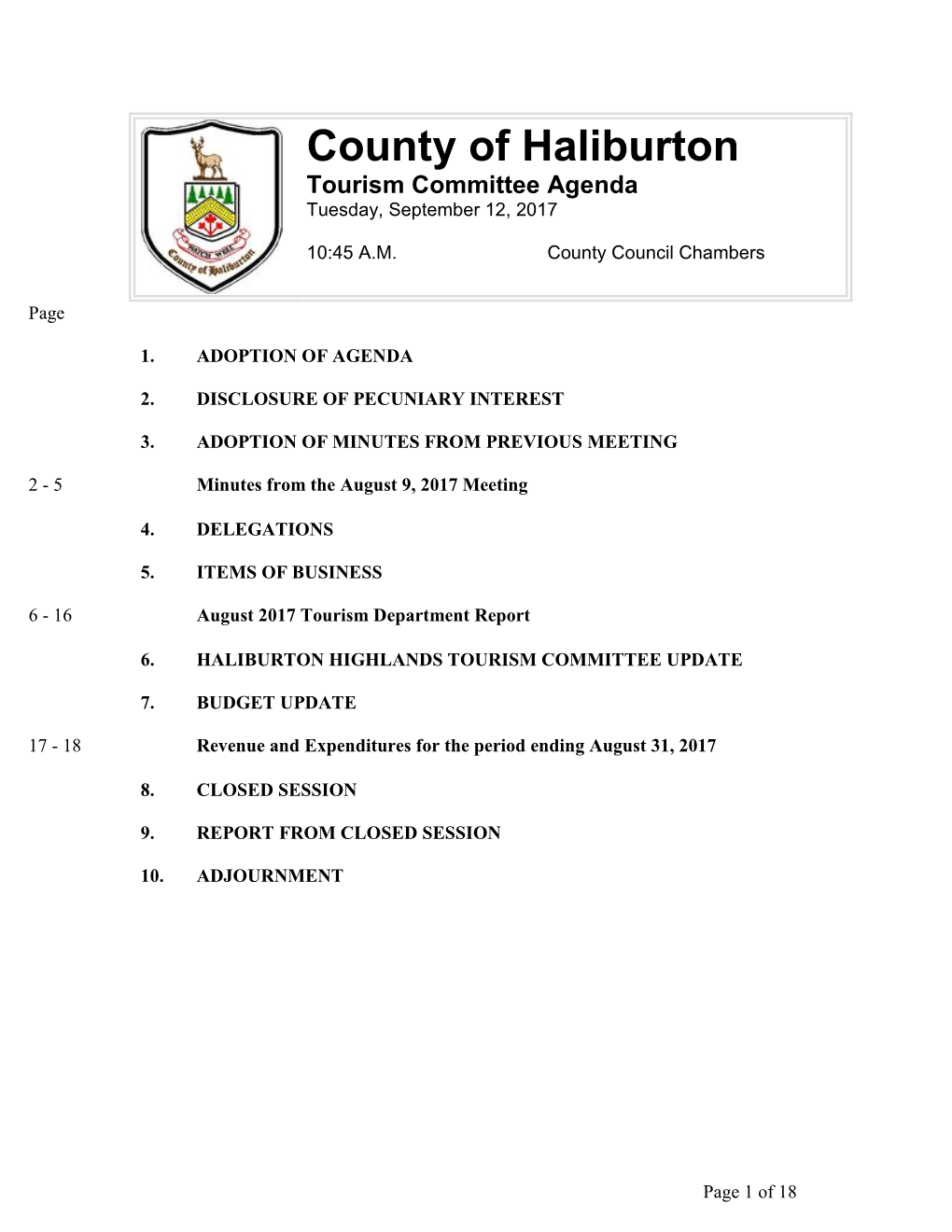 County Tourism Committee Minutes