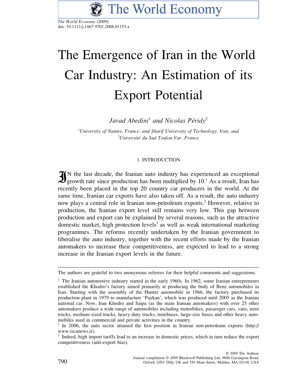 The Emergence of Iran in the World Car Industry: an Estimation of Its