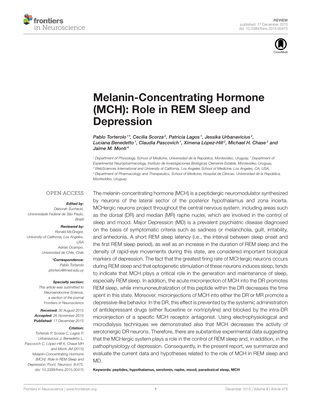 (MCH): Role in REM Sleep and Depression